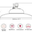 150W - NSF LED High Bay Light | UFO Design, 21,000 Lumens, Color Selectable 30K/40K/50K, NSF Certified Food Safety, White