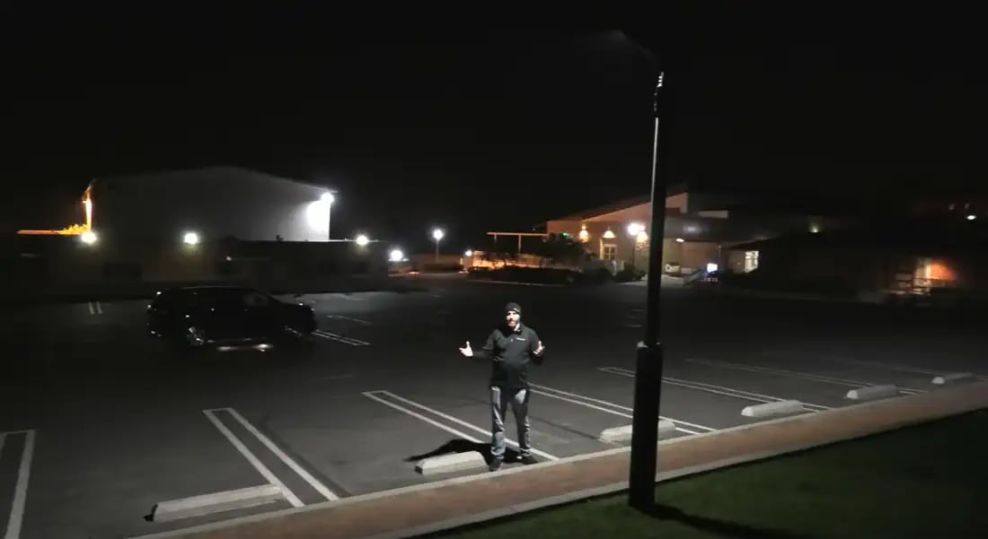 solar parking lot lights illuminating rear area