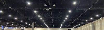 LED high bay UFO lights installed in warehouse