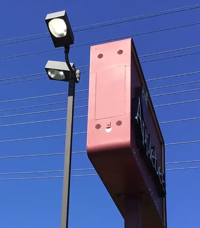 Corn light bulbs in parking lot fixture