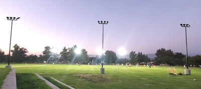Outdoor lighting installation with LED stadium lights