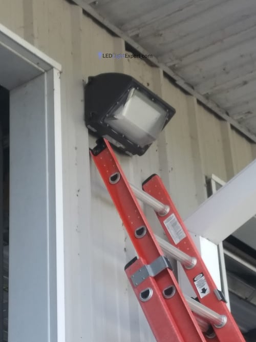LED lighting wall pack installed on a commercial building exterior