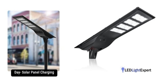 Solar-powered LED lighting along a footbridge