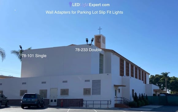 Bullhorn Wall Light Installation - LED fixtures mounted on commercial building exterior