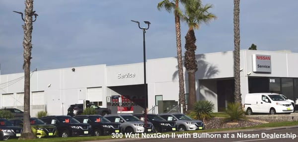 LED parking lot light accessories installed at Nissan dealership