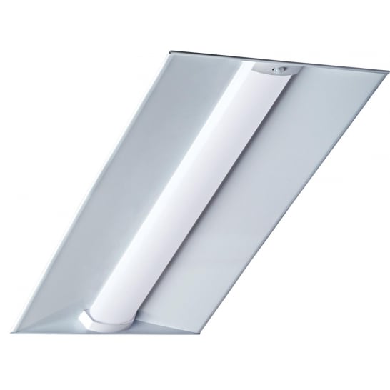 2x4 LED troffer light installed in drop ceiling