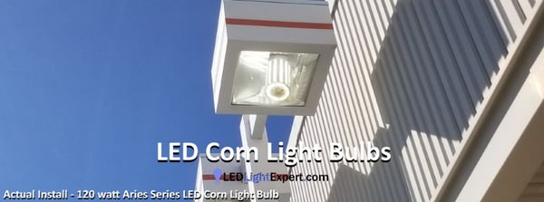 480V LED corn light bulb installed in commercial fixture