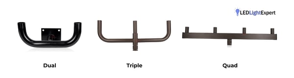 Dual, triple, and quad bullhorn adapter examples for commercial LED lighting