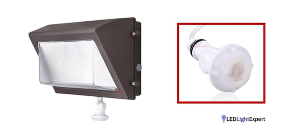 Durado IV 100W LED wall pack with integrated photocell and motion sensor