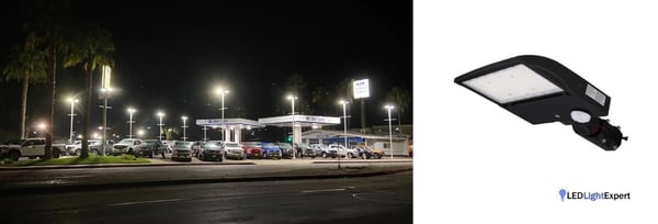 LED Car Dealership Lights on parking lot poles