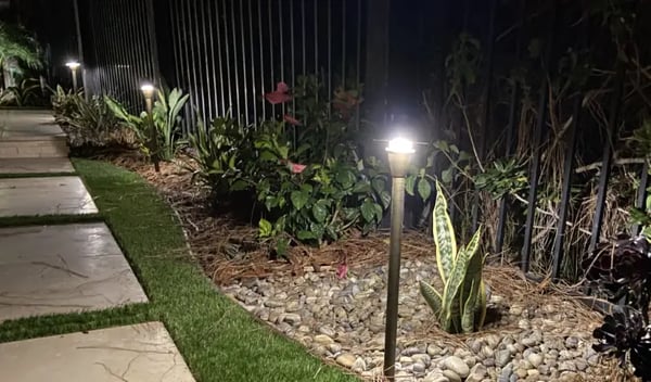 LED landscape path lights installed