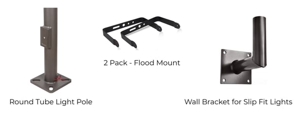 Pole-mounted LED bridge lights and mounting brackets