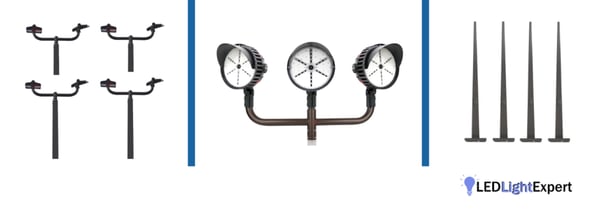 LED parking lot light kit with poles and fixtures