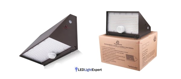 Tucana III 120W LED wall pack with photocell and motion sensor in brown finish