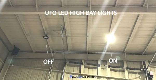LED ufo high-ceiling luminaires installed