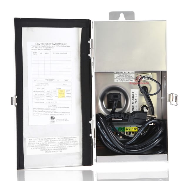 150W Tengara Series - Landscape Transformer | Low Voltage Lighting Transformer, Outputs to 12, 13, 14, 15 Volts, Stainless Steel