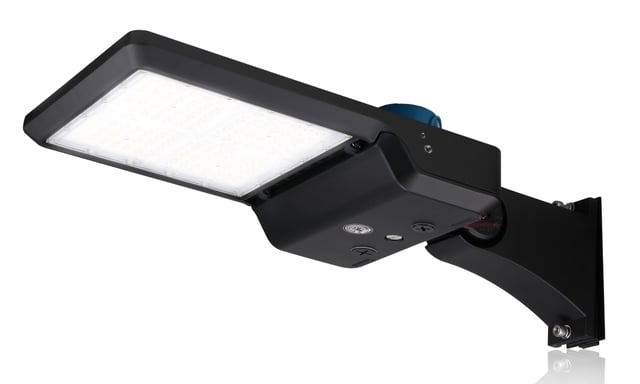 150W Revati II Series - LED Parking Lot Light | With Photocell, 21,500 Lumen, Color Selectable 30K/40K/50K, Arm Mount, Black