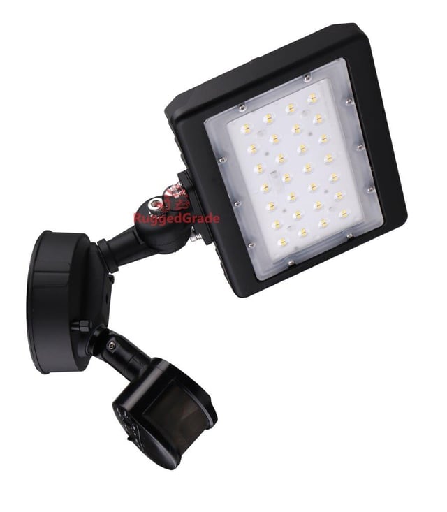 30W Kivo II Series - LED Flood Light | With Motion Sensor & Junction Box, 4,350 Lumens, Color Selectable 30K/40K/50K, Knuckle Conduit Mount, DLC Premium 5.1