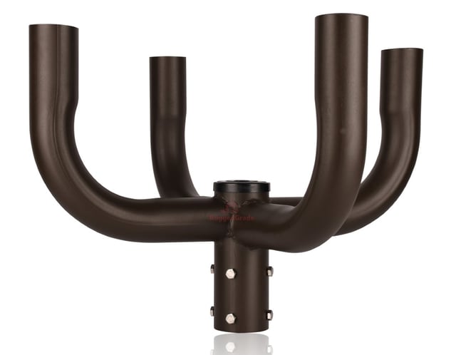 Quad Bullhorn Mount | Quad Tenon Adapter, 4 Light Pole Adapter for Slip Fit Mount, Goes Over Tenon 2 3/8 inch, Bronze/Brown