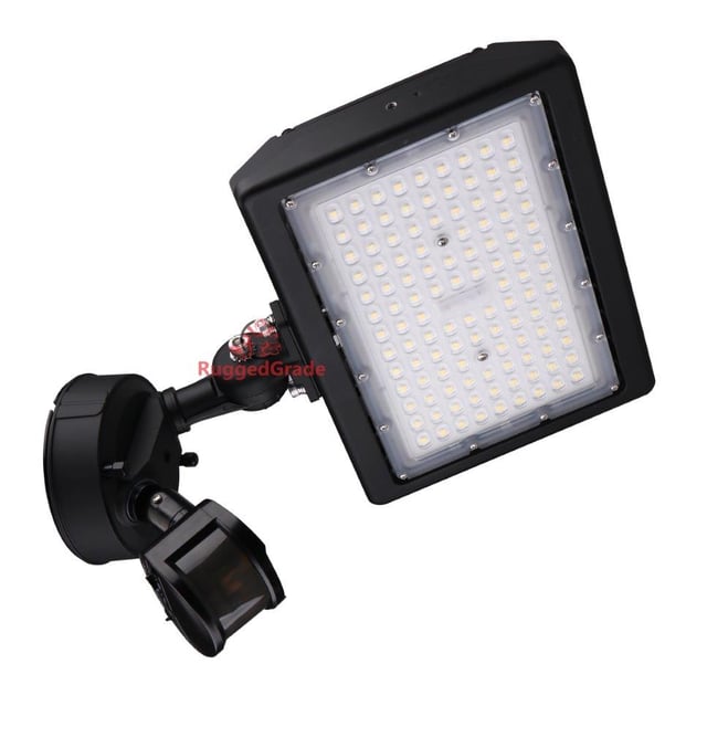 80W Kivo II Series - Motion Sensor LED Flood Light | 11,600 Lumens, Wattage & Color Selectable 30K/40K/50K, Cover Plate, Black, DLC Premium 5.1