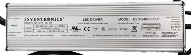LED Driver for 240 watt Fixture with  48dc out - 0-10v dimmable - Inventronics ESD-240S660DT