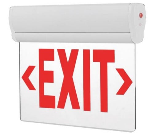 LED Emergency Exit Sign - Red - 3 Watts - Battery Backup Included - Fire Resistant - Clear - 5000K 