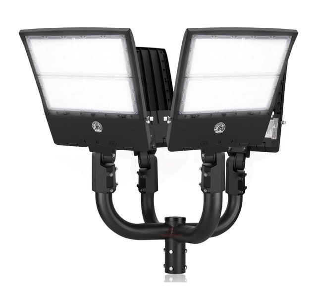 NextGen IV Series - Light Pole Package | 4 x 300 Watt Parking Lot Light + Quad Bullhorn, Black