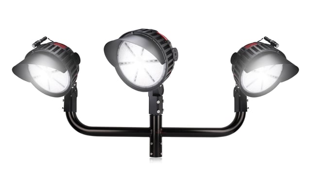 StadiumPro V Series - Light Pole Package | 3 x 500 Watt Sports Light 40° Lens + Triple Tenon Adapter, Black Bullhorn