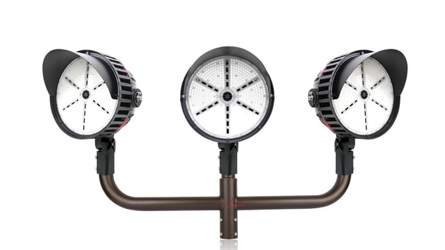 StadiumPro V Series - Light Pole Package | 3 x 500 Watt Sports Light 40° Lens + Triple Tenon Adapter, Bronze Bullhorn