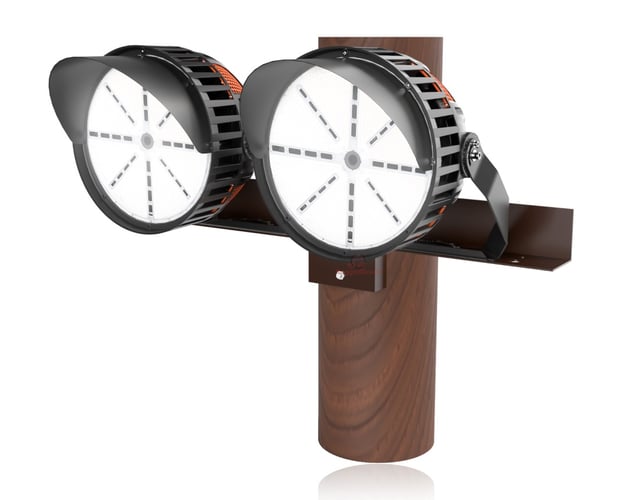 StadiumPro V Series - Light Pole Package | 2 x 500W Sports Light + Wood Pole Bracket for 2 Lights, Black