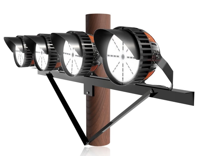 StadiumPro V Series - Light Pole Package | 4 x 500W Sports Light + Wood Pole Bracket for 4 Lights, Black