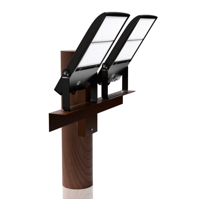 NextGen IV Series - Light Pole Package | 2 x 300W Parking Lot Light + Wood Pole Bracket for 2 Lights, Black