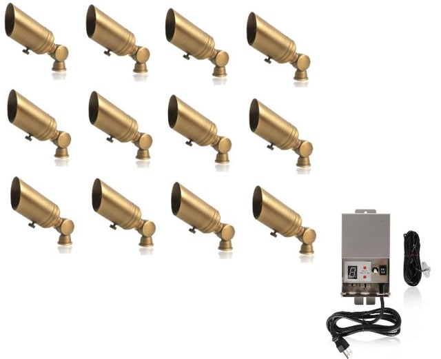 12 Pack - Moran S Series LED Landscape Spot Light - Solid Brass - 2700K LED - MR11 Bulb & 150W Tengara Series Transformer Included