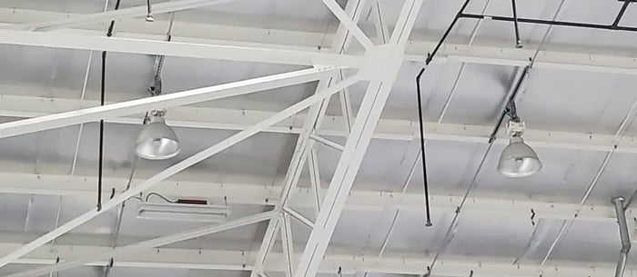 LED corn light bulbs installed in high bay light fixtures