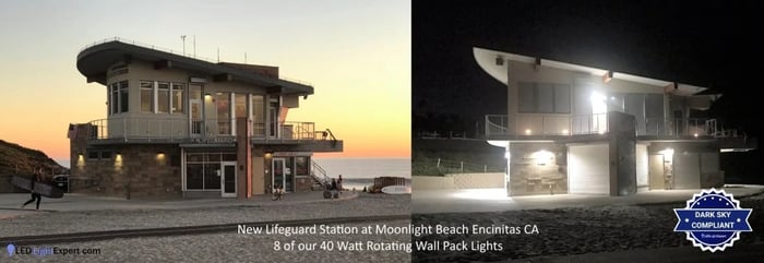 Dark sky compliant LED wall lights installed on a building