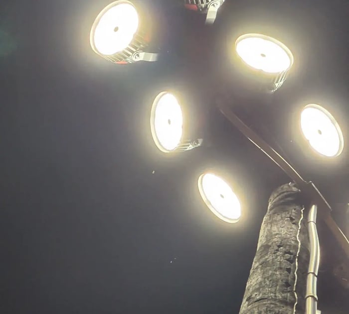 LED stadium lights mounted at height