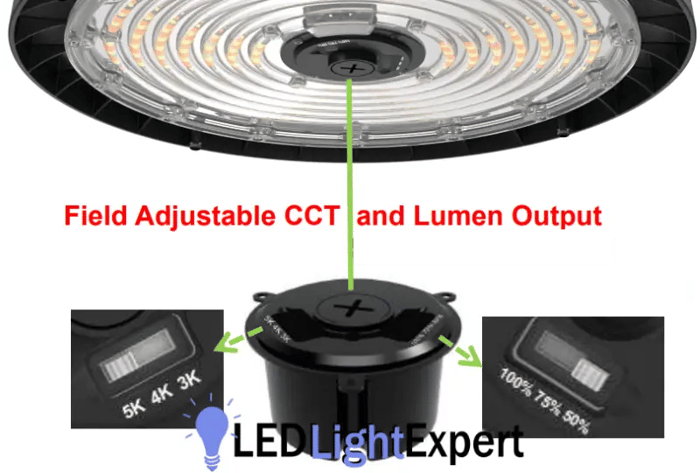 Wattage and Kelvin selectable warehouse LED light