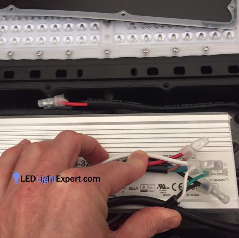 LED Parking Lot Photocell Bypass &mdash; driver terminal detail with labeled line and neutral landings