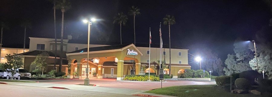 185 watt NextGen XT LED parking lot lights installed at Radisson Hotel Rancho Bernardo