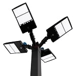 NextGen IV Series - Parking Lot Light Package | 1 x 15 Foot Pole + 4 of the 300W Parking Lot Lights with Photocell + Quad Tenon Adapter, Black