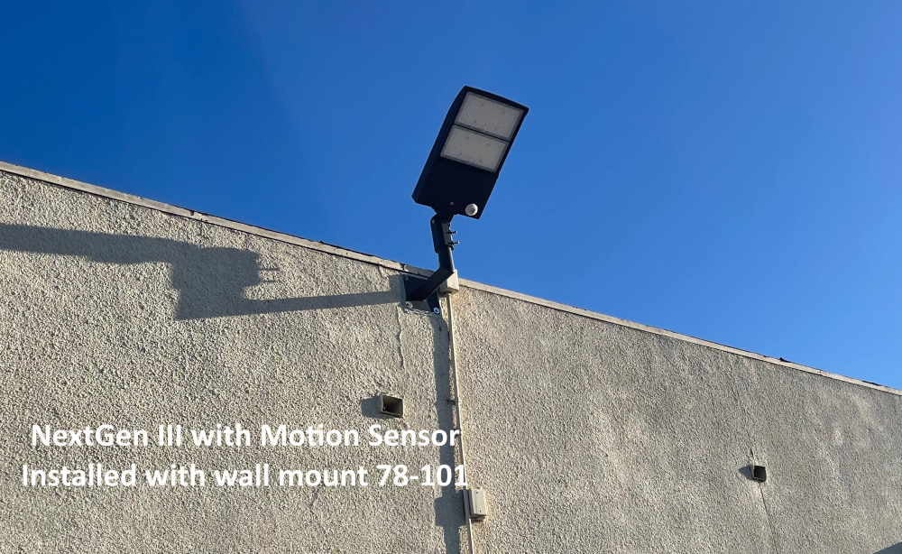LED parking lot light with motion sensor &mdash; close-up of fixture