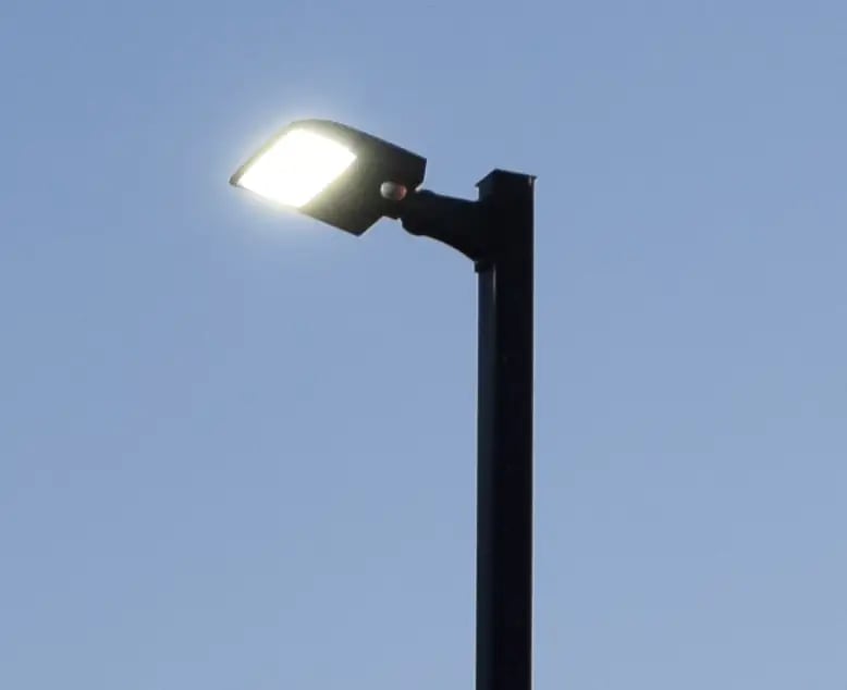 Motion sensor parking lot light close-up showing sensor detail